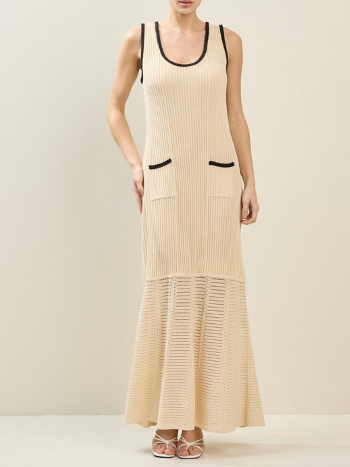 Cream Pocket Detail Knit Maxi Dress