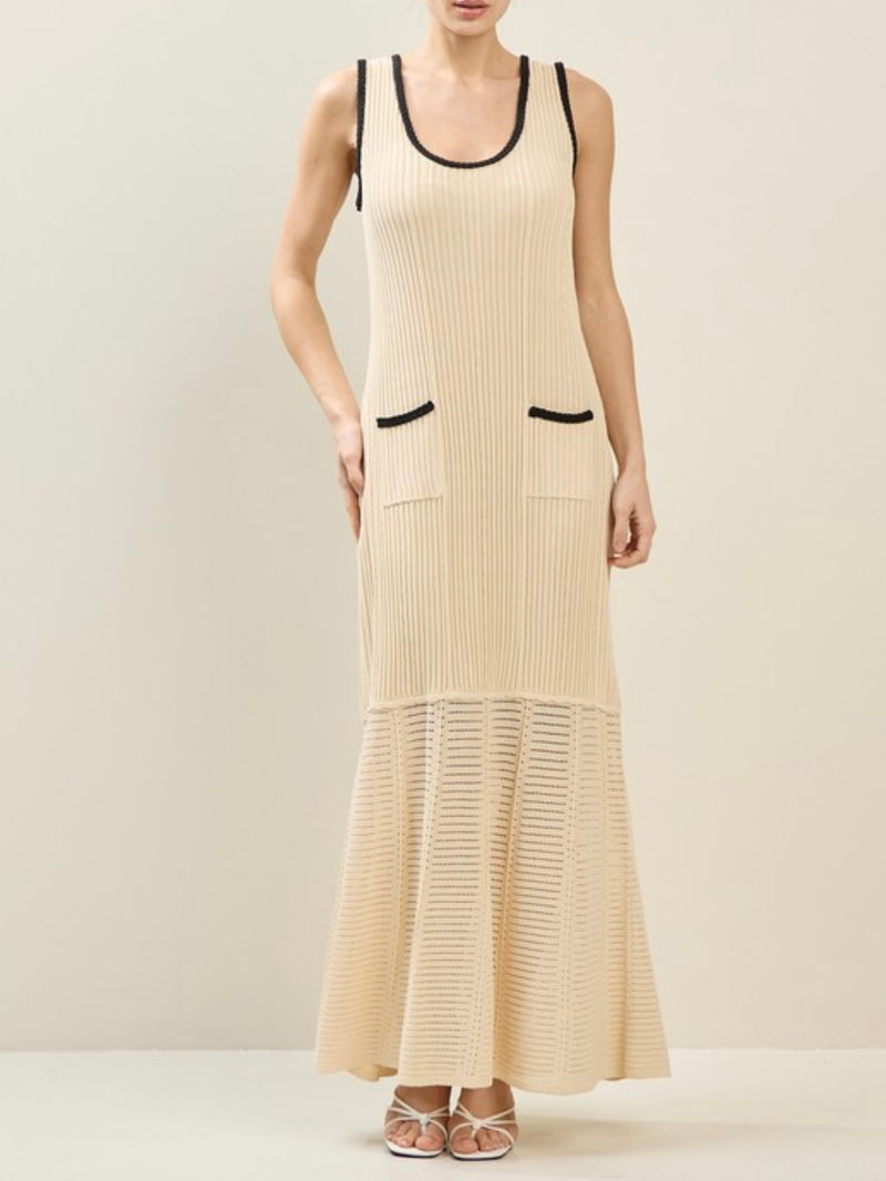 Cream Pocket Detail Knit Maxi Dress