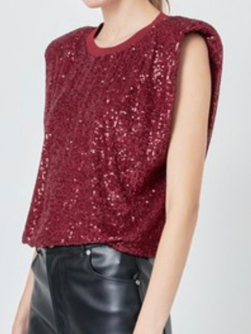 Sequin Shoulder Pad Top