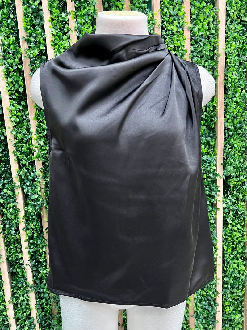 Satin Cowl Neck Sleeveless Blouse