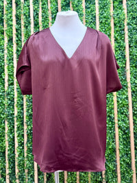 Crinkle Stain Pleated Cap Sleeve Blouse