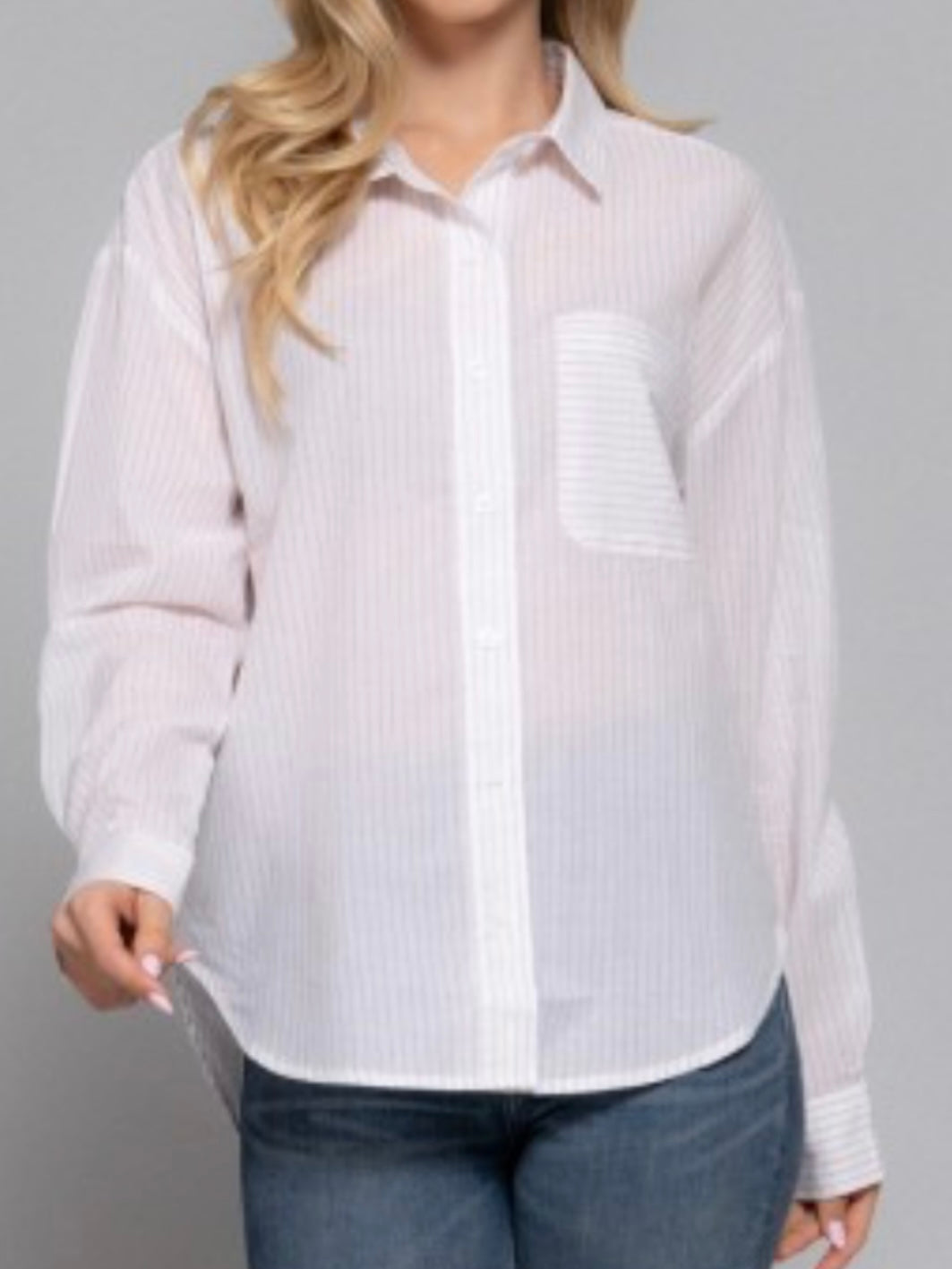 Classic Pinstripe Button-Up Blouse Shirt