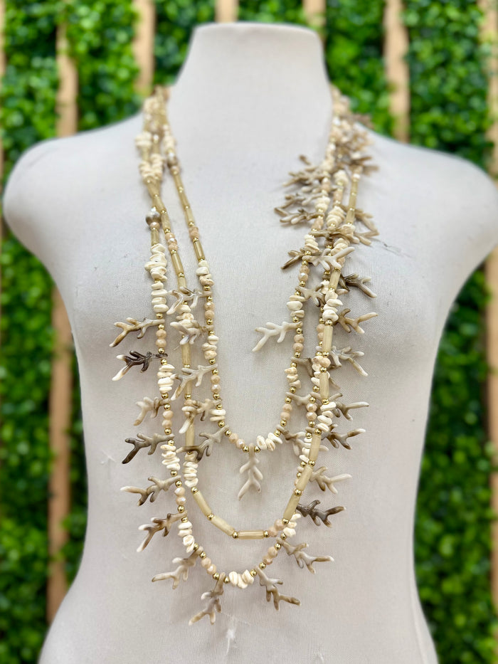 Ivory Seashell Coral Mix Necklace