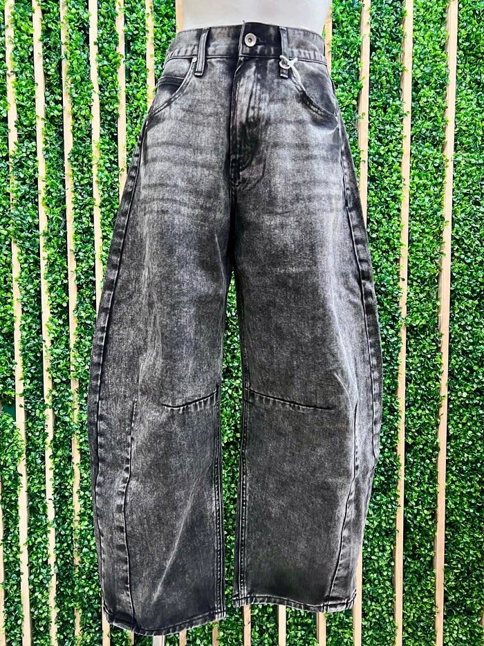 Washed Black Barrel Jeans