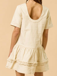 Cream Stitch Detail Two Way Short Dress