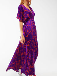 Purple Polka V Neck Maxi Dress