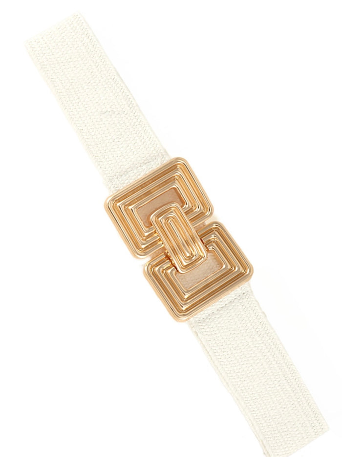 Ribbed Square Buckle Raffia Belt