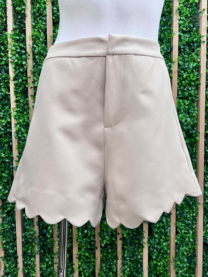 Taupe Scallop Hem Tailored Shorts