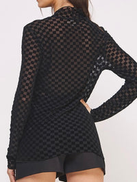 Mesh Checker Long Sleeve Top