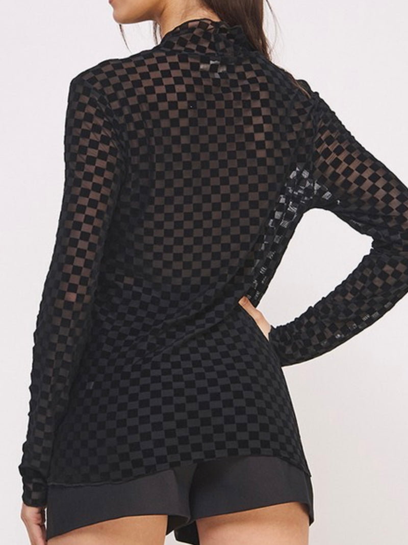 Mesh Checker Long Sleeve Top