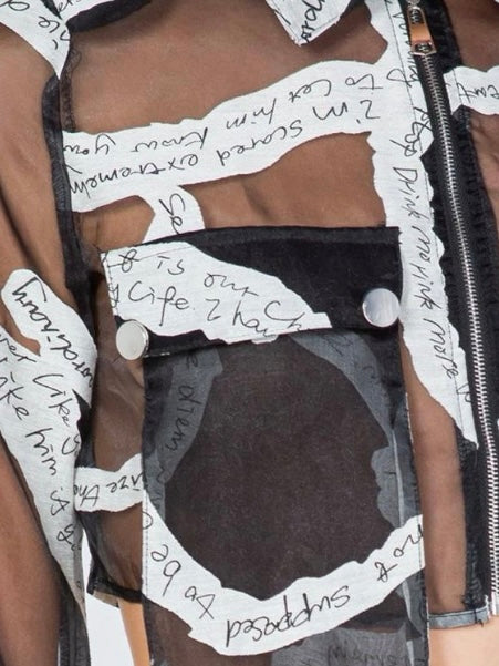 Letters Organza Crop Button Down Blouse