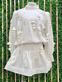 Beautiful Off White Floral Trim Fit and Flare Skirt