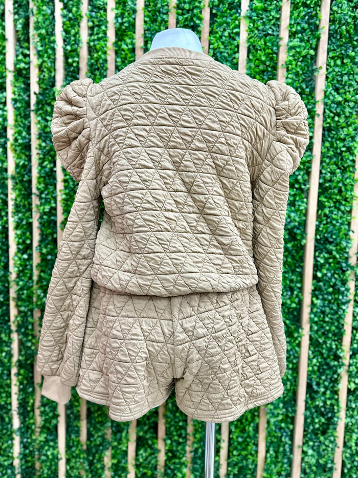 Camel Quilted Sweater Skort Set