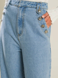 Button Detail Wide LEg Denim Pants