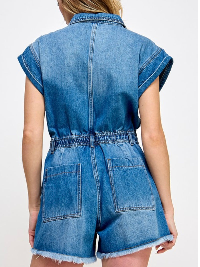Denim Blue Cinched Waist Romper