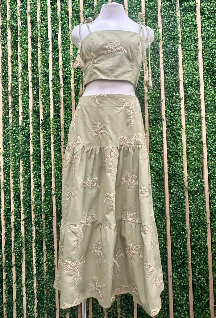 Beautiful Olive Gold Tree Embroidered Crop Top