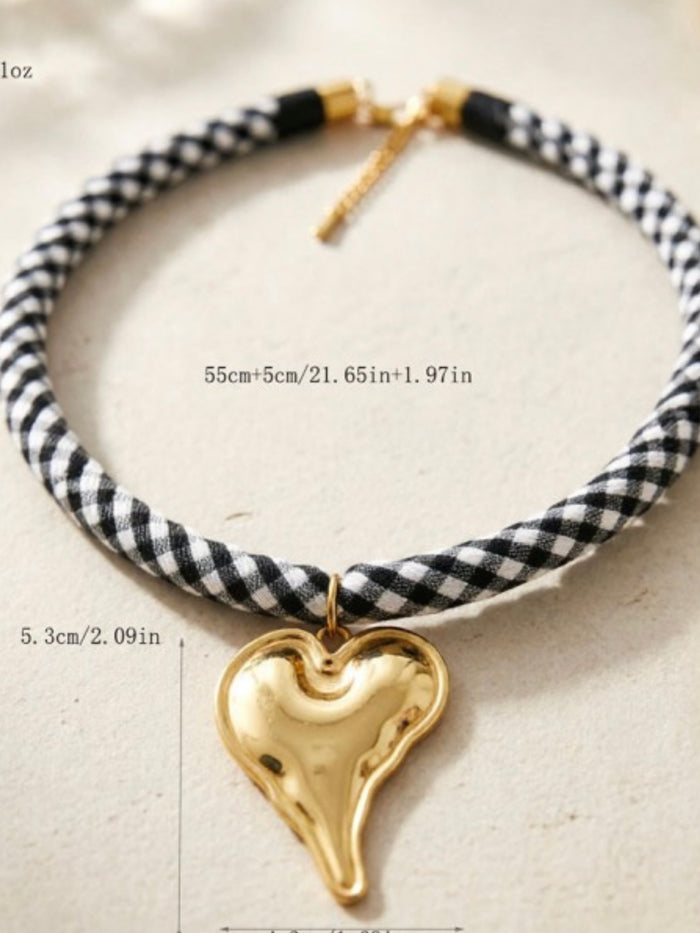 Heart Charm Fabric Choker Necklace