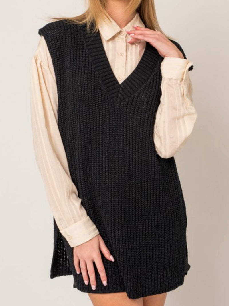 Black V Neck TUnic Knit Vest