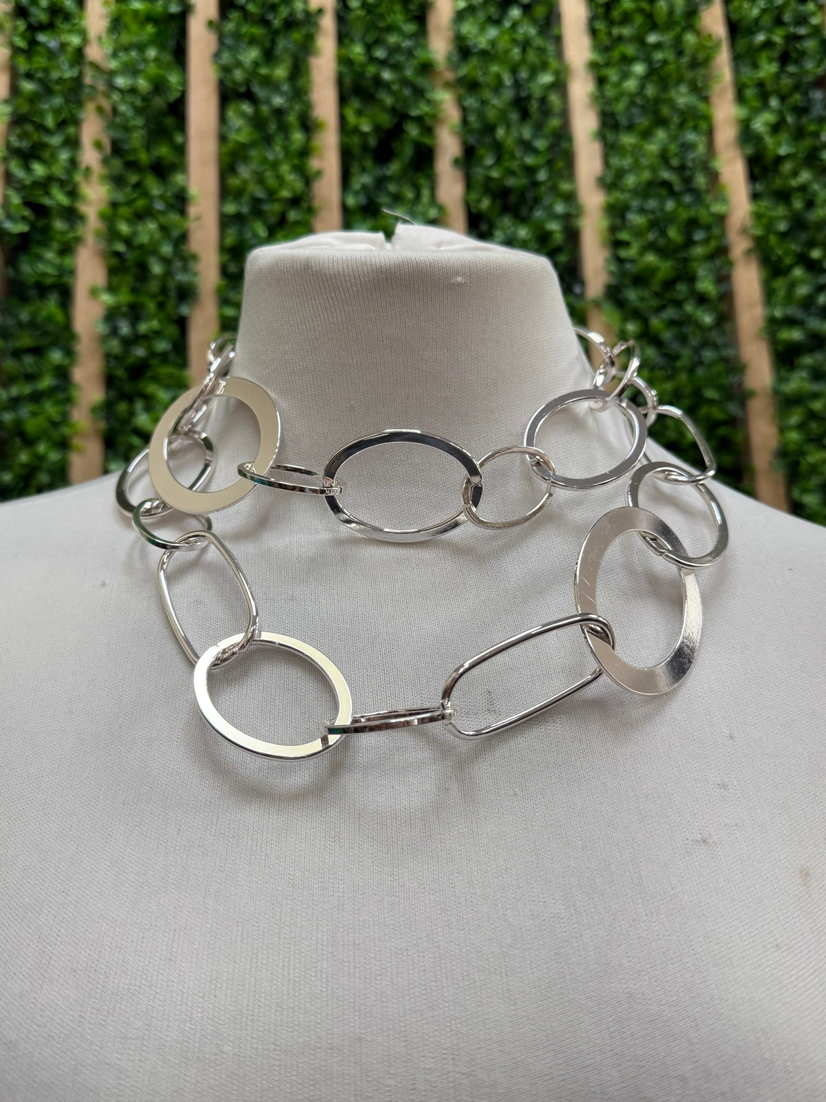 SS Oval Circle Long Necklace