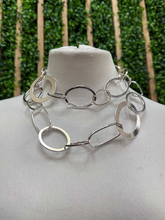 SS Oval Circle Long Necklace
