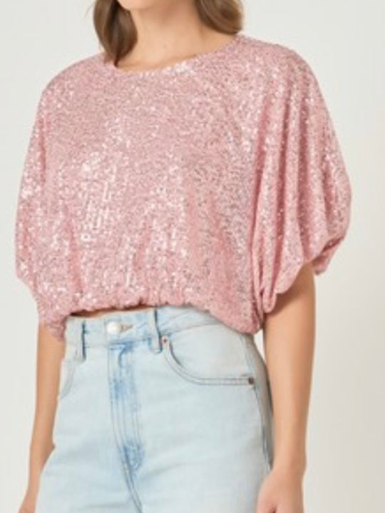 Sequin Crop Bubble Top