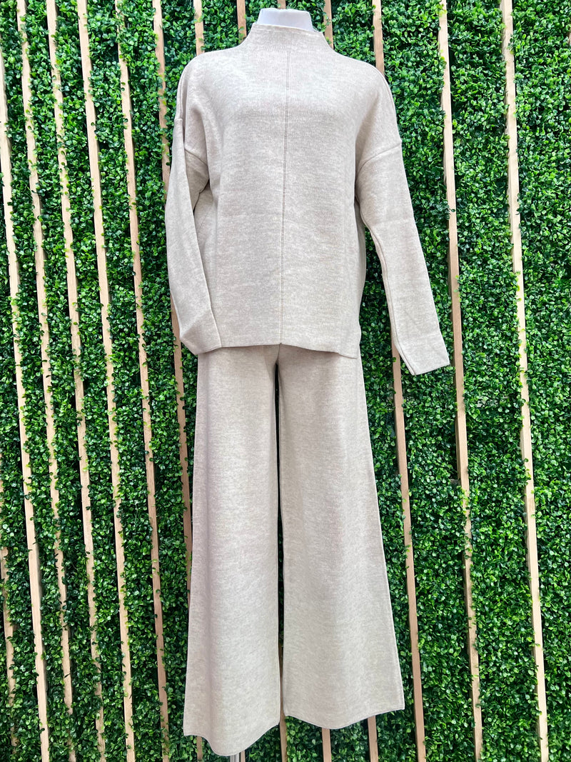 Oatmeal High Neck Knit PAnt Set