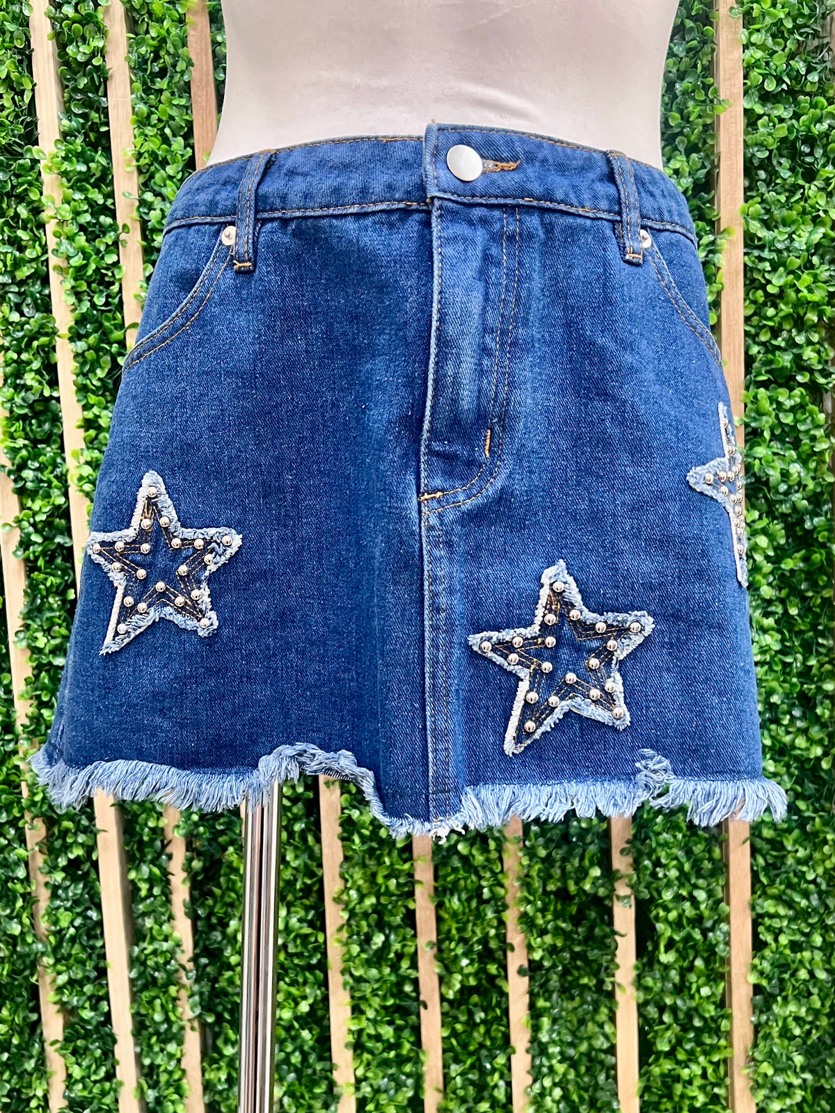 Studded Star Denim Mini Skirt