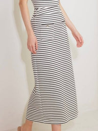 Ivory Black Striped Midi Skirt