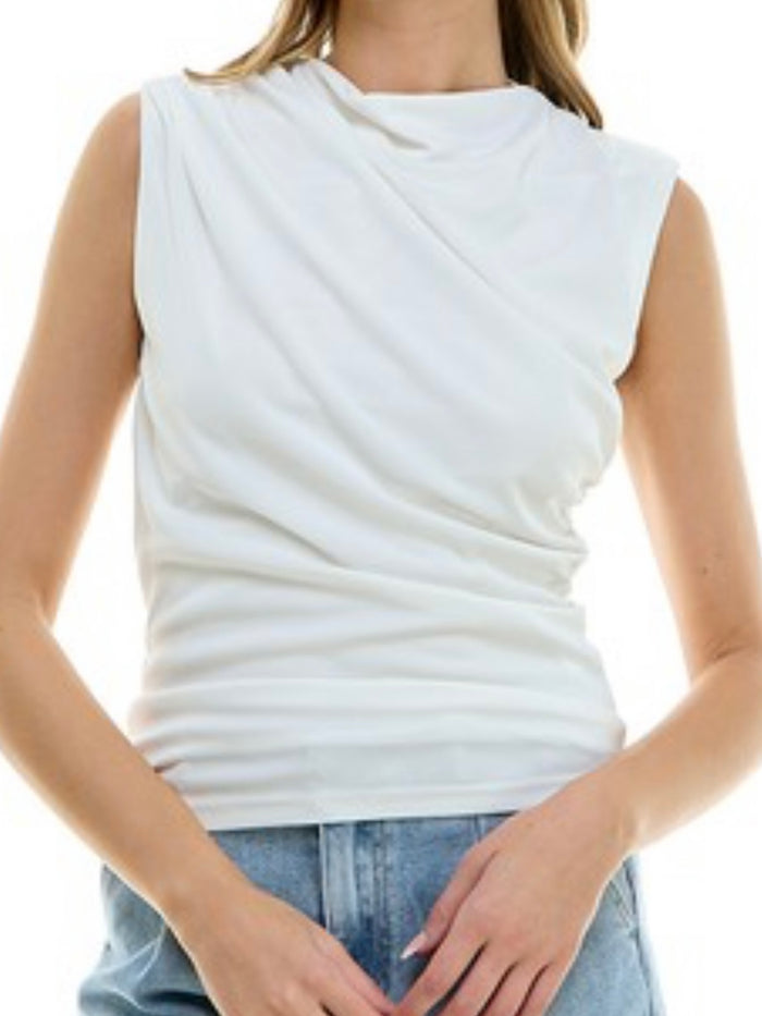 Dressy Fitted Draped NEck Blouse