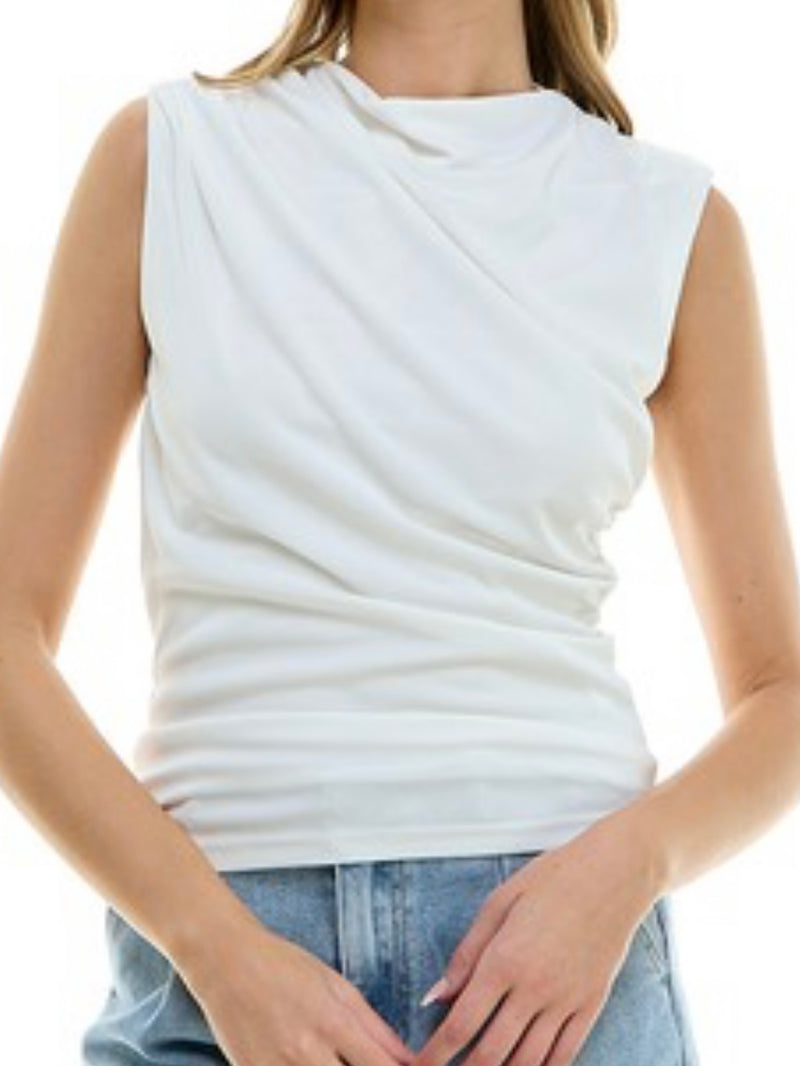 Dressy Fitted Draped NEck Blouse