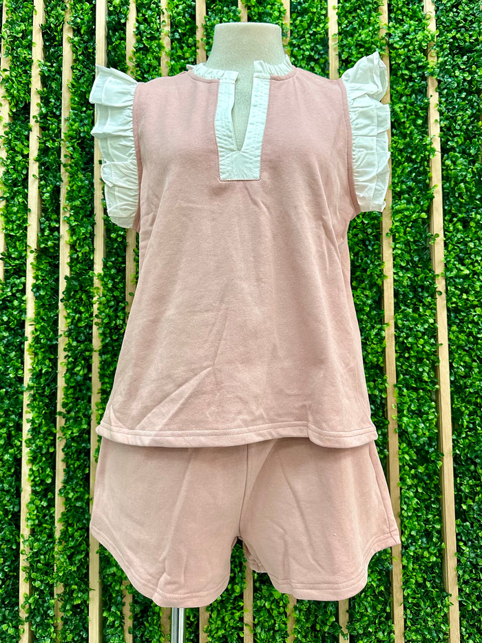 Pink Ruffle Short Pant Set