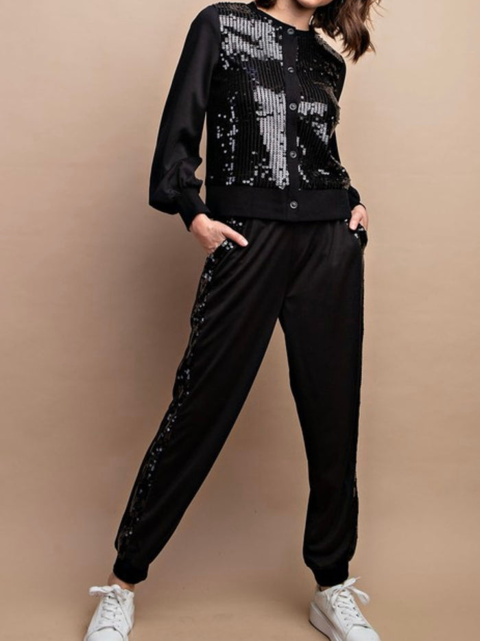 Black Side Sequin Jogger Pant