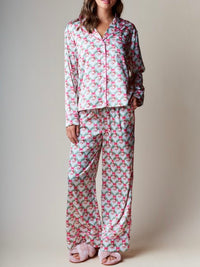 Santa Print Satin PJ Set