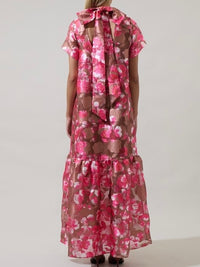 Beautiful Pink Brown Floral Jacquard Maxi Dress