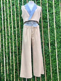 Denim Trim Wide Leg Pant