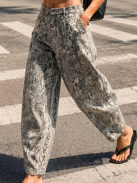Grey Snake Print Barrel Jeans