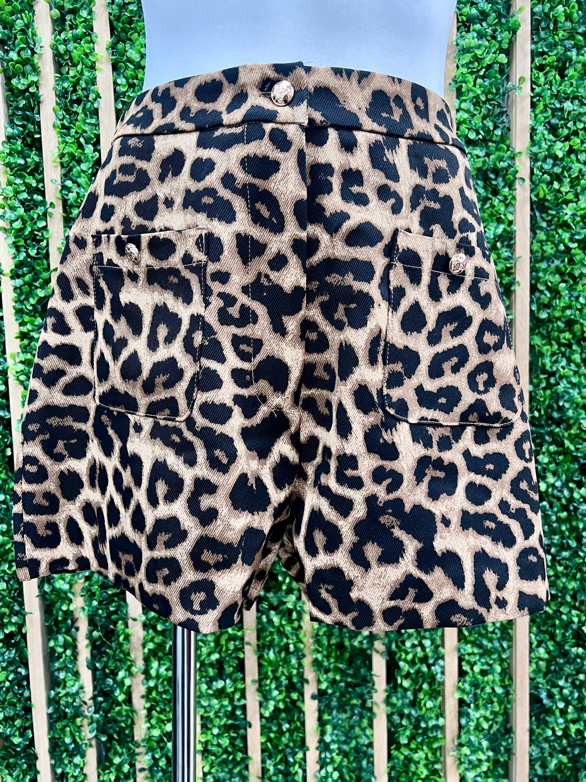 Brown Animal Print Patched Pocket Shorts