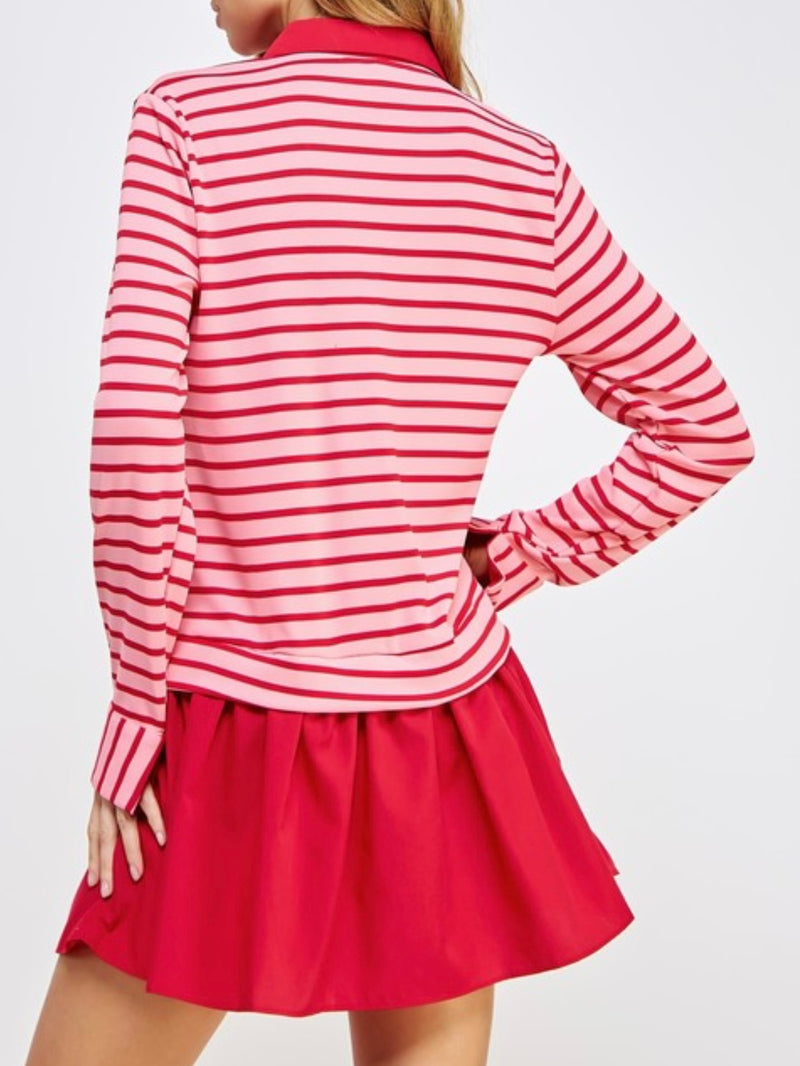 Contrast Stripe Long Sleeve Short Dress