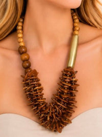 Resort Wood Beaded Chunky Statement Necklace