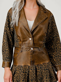 Pleather Detail Leopard Skirt