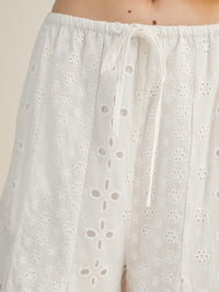 White Eyelet Mixed Tiered Wide Leg Pant