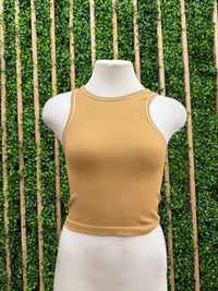 High Neck Contrast Neck Detail Tank Top