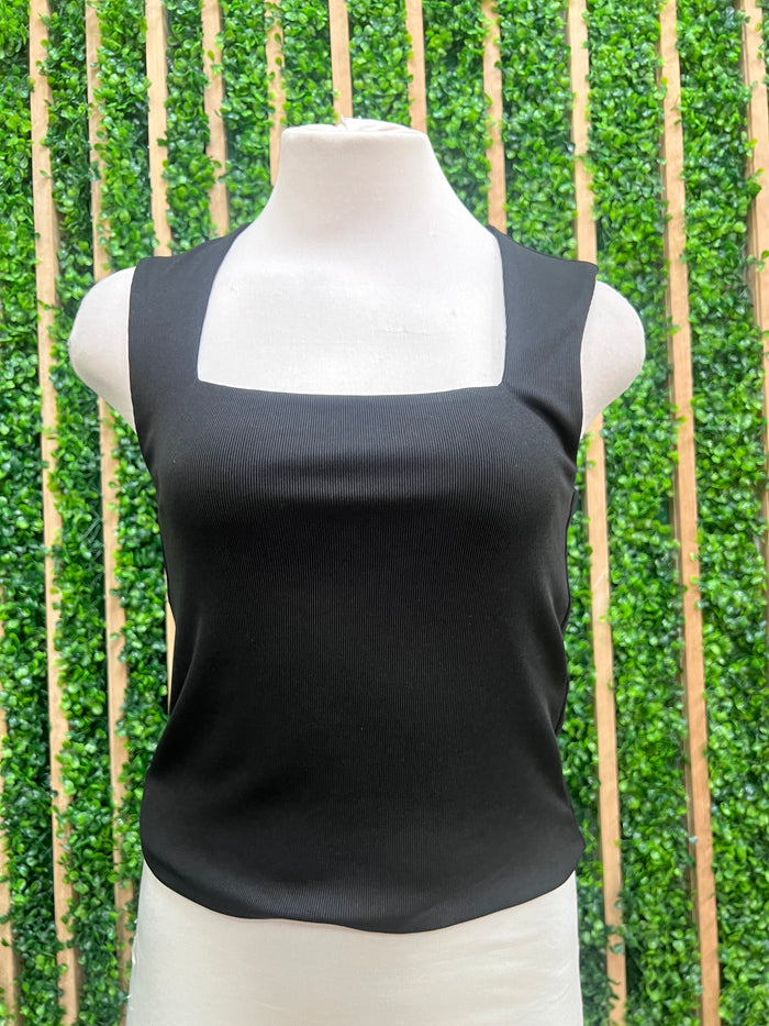 Essential Ribbed Double Layer Square Neck Basic Top
