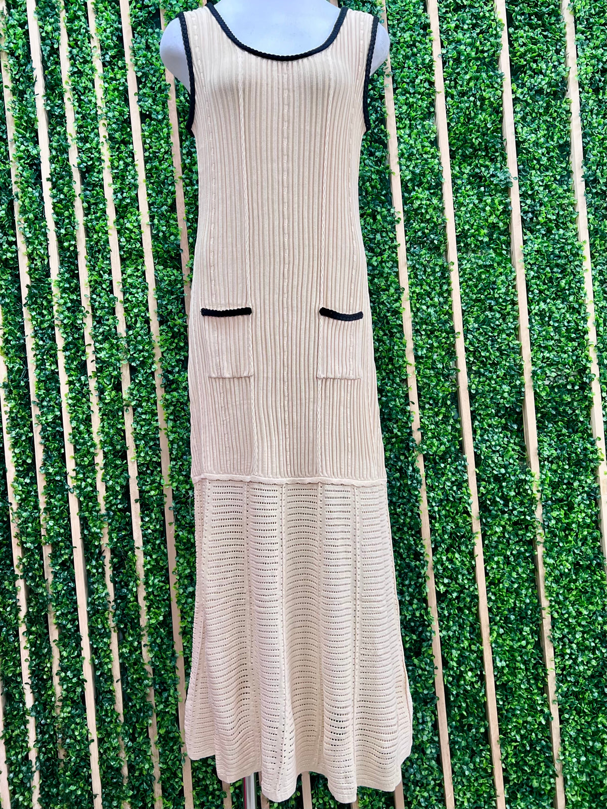 Cream Pocket Detail Knit Maxi Dress