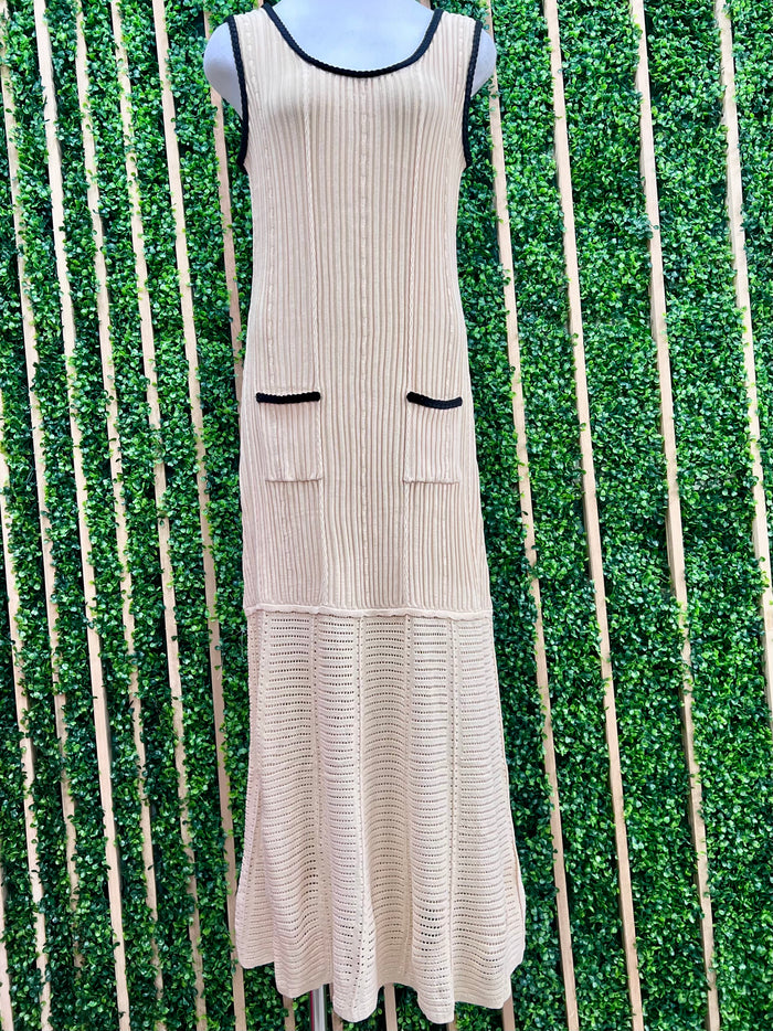 Cream Pocket Detail Knit Maxi Dress