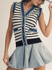 Denim Trim Striped Vest