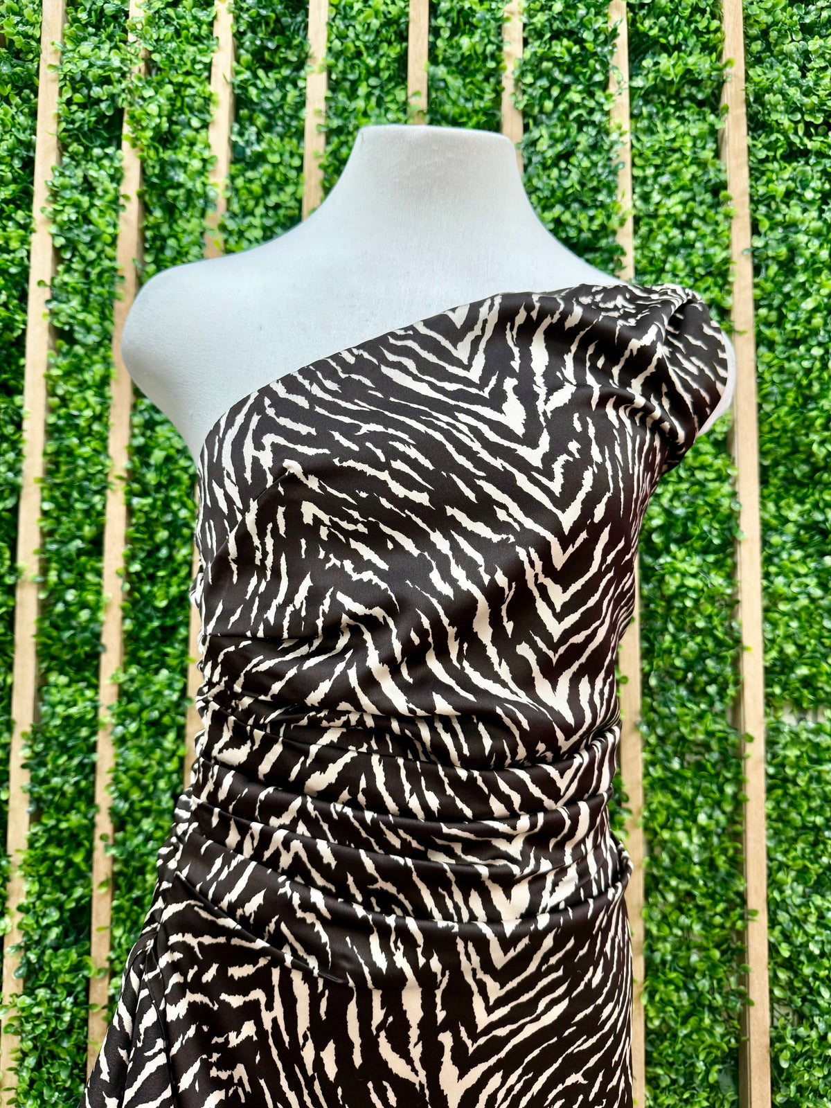 Black White Asymmetrical Animal Print One Shoulder Dress