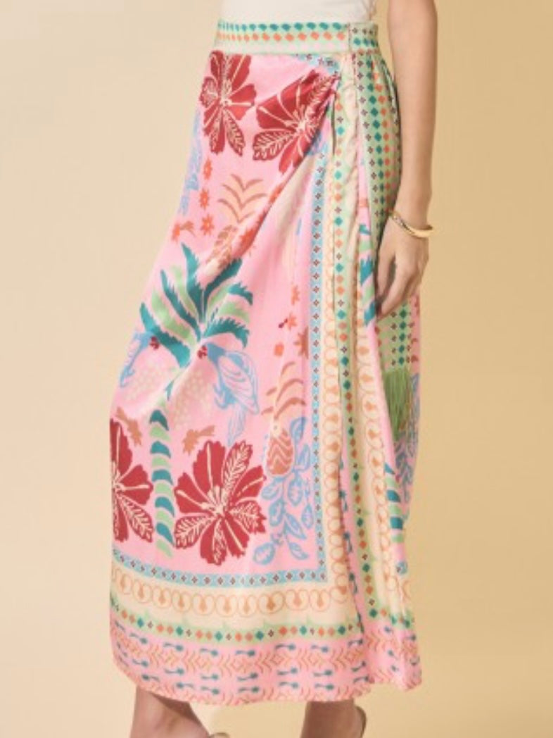 Tropical Paradise Wrap Midi Skirt