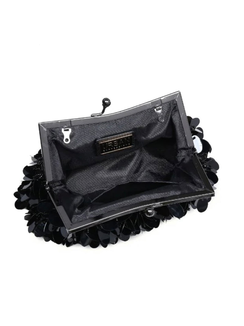 Black Large Disc Sequin Clutch