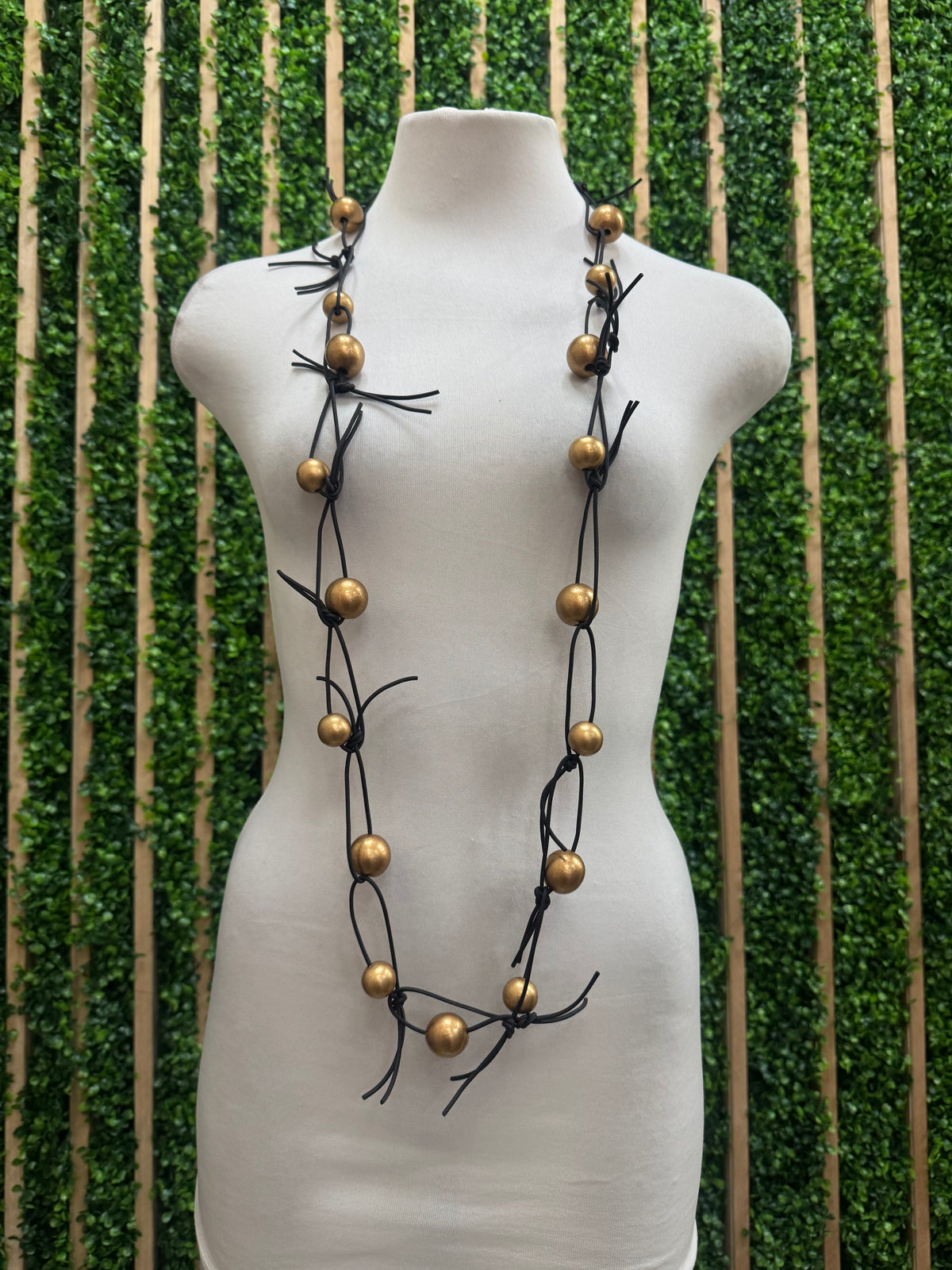 JH Round Beads on Leatherette Chain Necklaces